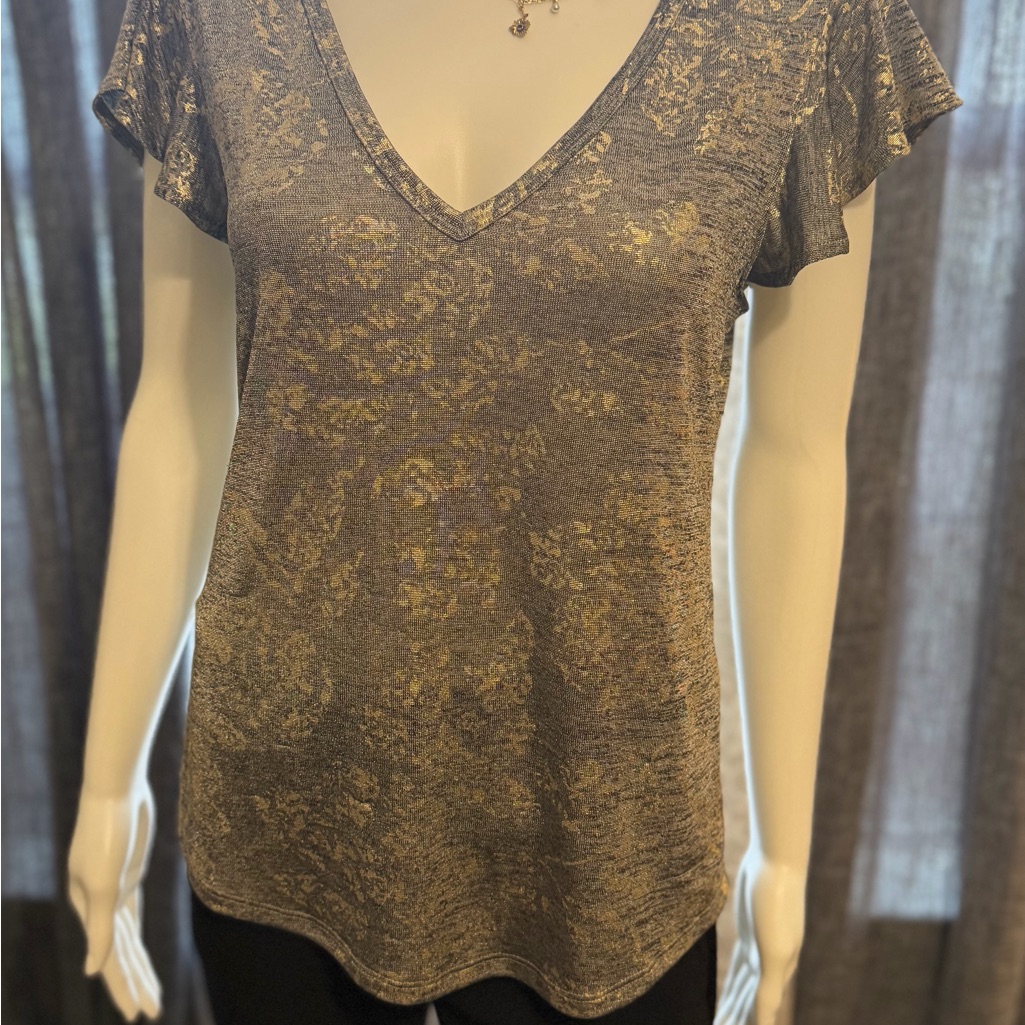 White House Black Market Romantic Gray And Gold Women's With Fairy Sleevestop
